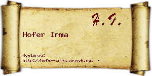Hofer Irma névjegykártya